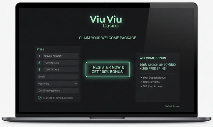 Viu Viu registratieformulier — accountaanmaak met e-mail en wachtwoordvelden